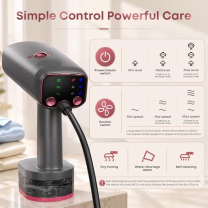 Handheld Garment Steamer with Vacuum Suction 6000Pa 3 Steam & Suction Levels