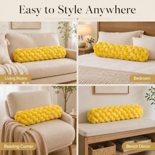 Chunky Braided Plush Bolster Pillow - Long Round Decorative Cushion for Sofa Bed Chair