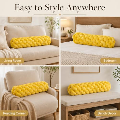 Chunky Braided Plush Bolster Pillow - Long Round Decorative Cushion for Sofa Bed Chair
