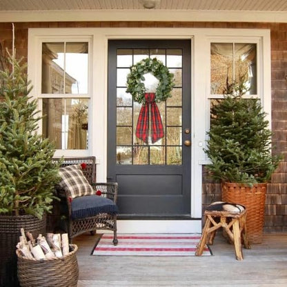 Red Buffalo Plaid Wreath Sash Set for Front Door Holiday Decorations - 2 Pack