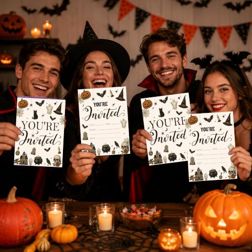 Halloween Invitations Set - Vintage Spooky Party Cards with Envelopes & Stickers, 25 Pack