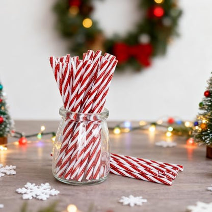 Christmas Candy Cane Sticks Ornament Glitter Red 50pcs - Holiday Decor & Party Supplies