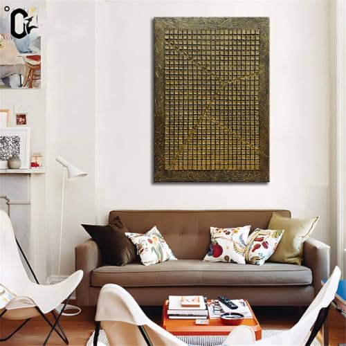 Gold Abstract Wall Art 30x45 Inch Hand-Painted Textured Plaster Modern Artwork