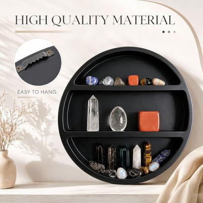 Moon Shelf Set Black Pine Crescent Wall Shelves for Crystals & Decor