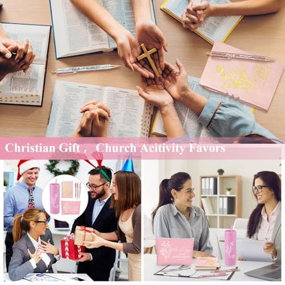 Pink Christian Gift Set for Women - Tumbler, Notebook, Pens & Makeup Bag