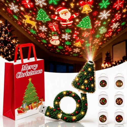 Christmas USB Projector Light - 6-in-1 Festive Scene Projection for Wall & Ceiling, Indoor Holiday Decor, Ideal Xmas Gift