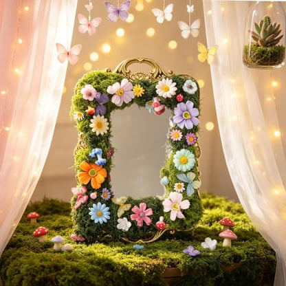 Enchanted Forest Wall Mirror Handmade Moss Fairy Decor