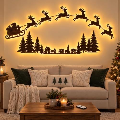 Christmas Sleigh Reindeer Set - 8-Piece Holiday Wall Scene with LED Lighting