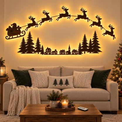 Christmas Sleigh Reindeer Set - 8-Piece Holiday Wall Scene with LED Lighting