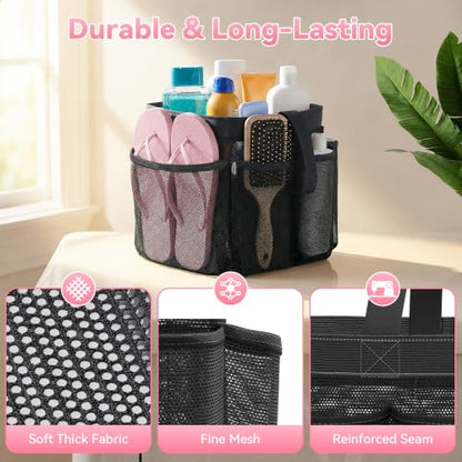 Portable Mesh Shower Caddy with One Handle - Black, 8-Pocket Dorm & Beach Organizer