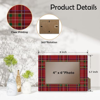 Christmas Picture Frame, Red Green Plaid Holiday Photo Frame, 4x6 Table Decor Gift