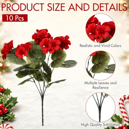 Artificial Christmas Geranium Flowers Bouquet for Outdoor & Indoor Decor - 20 Pcs