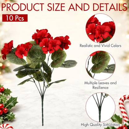 Artificial Christmas Geranium Flowers Bouquet for Outdoor & Indoor Decor - 20 Pcs