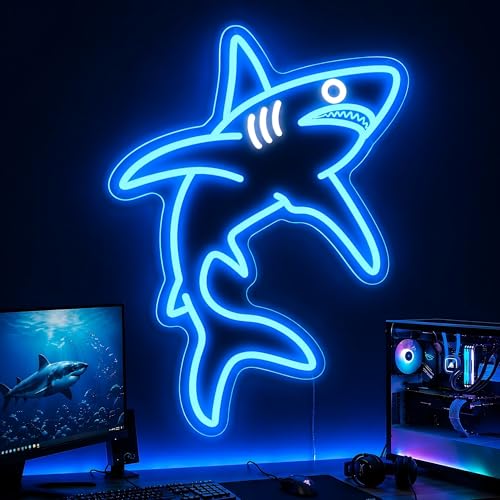 Shark Neon Sign Dimmable LED Wall Light - Ice Blue Ocean Decor