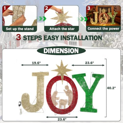 40-inch Lighted Christmas Yard Sign with 240 LED Lights and Nativity Scene
