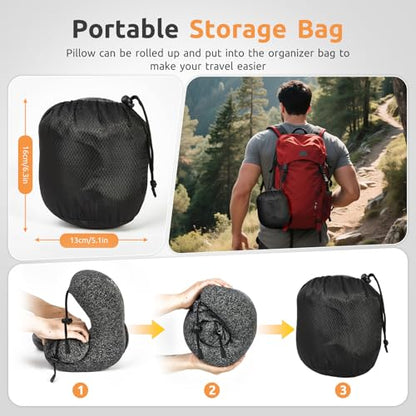 Black Travel Neck Pillow with Hood, Memory Foam Support for Flights & Travel