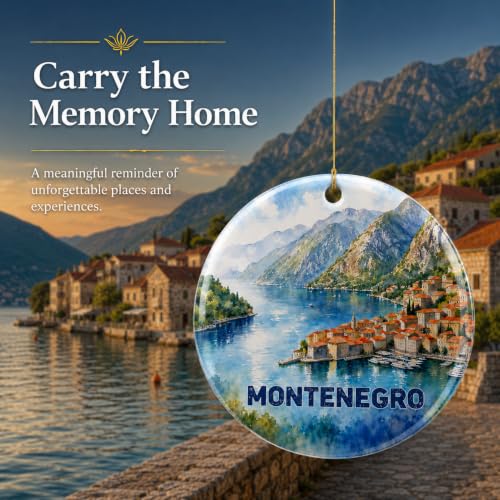 Montenegro Kotor Bay Christmas Ornament - Watercolor Ceramic Holiday Keepsake