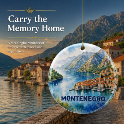 Montenegro Kotor Bay Christmas Ornament - Watercolor Ceramic Holiday Keepsake