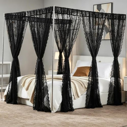 White Lace Canopy Bed Curtains Set - 8 Panels for Queen Bed 39x79, No Pole