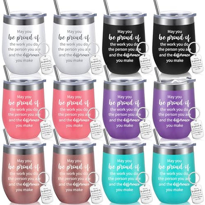 Inbagi 12oz Christmas Thank You Gift Wine Tumblers - Fresh Colors, Set of 12