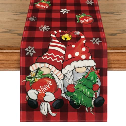 Gnome Christmas Table Runner 13x90 inch - Artoid Mode Red & Black
