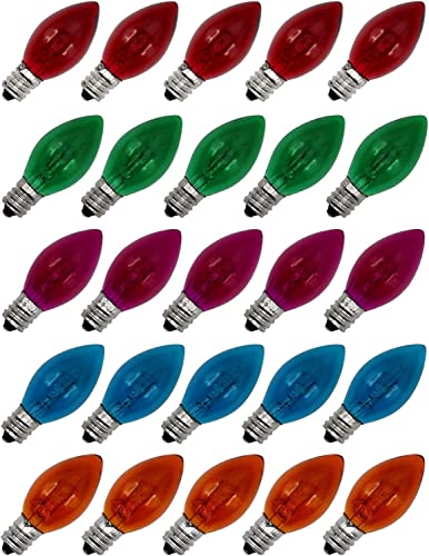 Creative Hobbies Transparent Box of 25 Colored Light Bulbs - Blinking C7 Candelabra Base