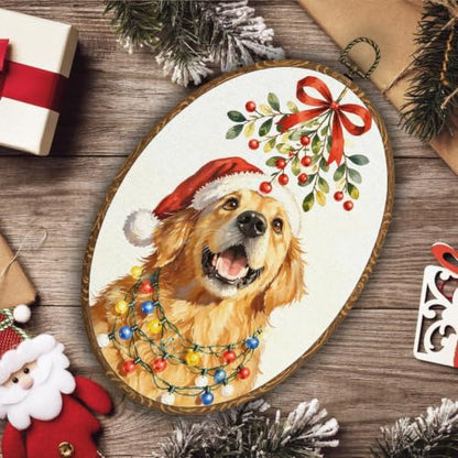 Christmas Golden Retriever Wall Art Decor - Red Bow, 8.5x11.5 Inch - Holiday Dog Wall Hanging - Seasonal Home Decor with Variation: Golden Dog