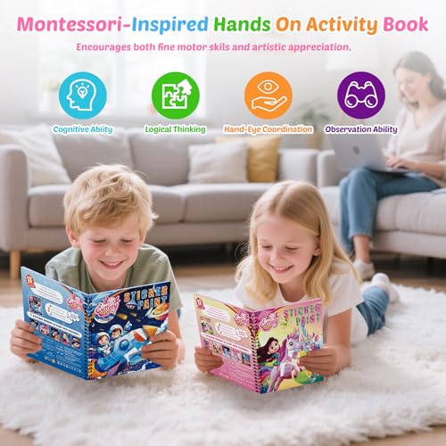 Paint by Sticker Books for Kids Ages 4-8, Travel Activity Set - Style 5 (8 Pcs)