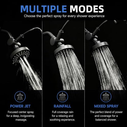 Matte Black Dual Shower Head for Two People - Adjustable & 3 Spray Modes