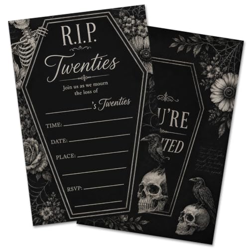 Gothic Death to My 20s Party Invite Coffin Variation - 25 Invitations & Envelopes