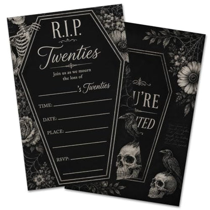 Gothic Death to My 20s Party Invite Coffin Variation - 25 Invitations & Envelopes