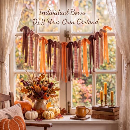 Thanksgiving Wreath Bows 24 Pack Fall Fabric Bows for Holiday Decorations - Brown & Orange, Classic Style