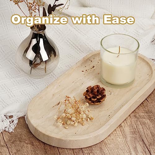 Travertine Tray Set - Light Beige 12x6 Inches Natural Marble Vanity Catchall