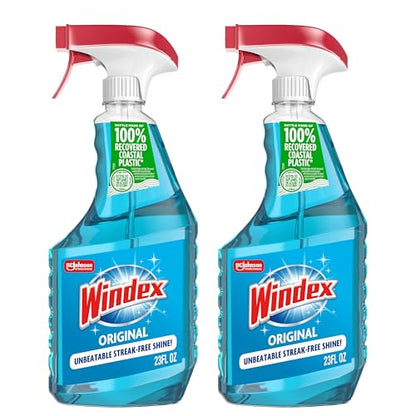 Windex Glass and Window Cleaner Spray Bottle, Packaging Designed to Prevent Leakage and Breaking, Surface Cleaning Spray, Original Blue Scent, 23 Fl Oz