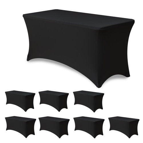 Enjoyidea Stretch Spandex Table Cover for 4ft Tables-8 Pack Black Fitted Tablecloths-Elastic Stretchable Tablecloth Protector for Party, Vendor Booth Display, Banquet Buffet Event, Craft Trade Show