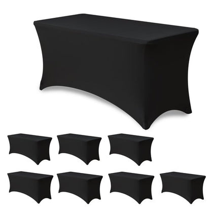 Enjoyidea Stretch Spandex Table Cover for 4ft Tables-8 Pack Black Fitted Tablecloths-Elastic Stretchable Tablecloth Protector for Party, Vendor Booth Display, Banquet Buffet Event, Craft Trade Show