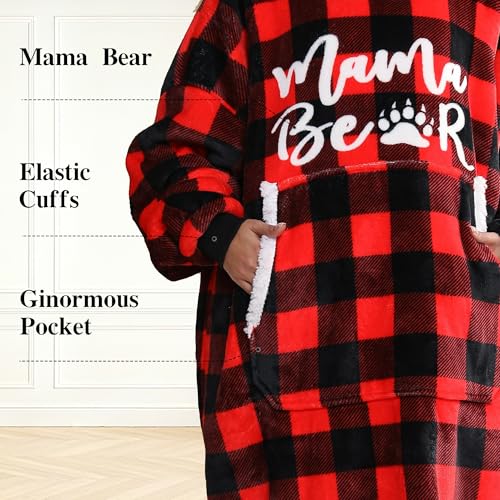Wearable Blanket Hoodie for Mom Wife - Red & Black, Gift for Women