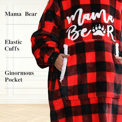 Wearable Blanket Hoodie for Mom Wife - Red & Black, Gift for Women