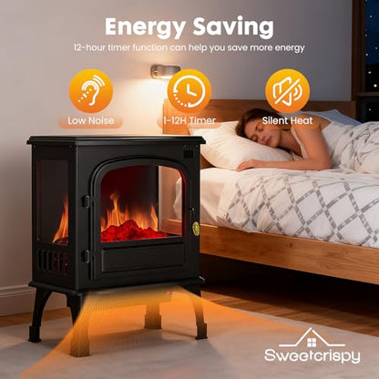 26-Inch Electric Fireplace Heater with Realistic Flame Effect, Freestanding Indoor Stove