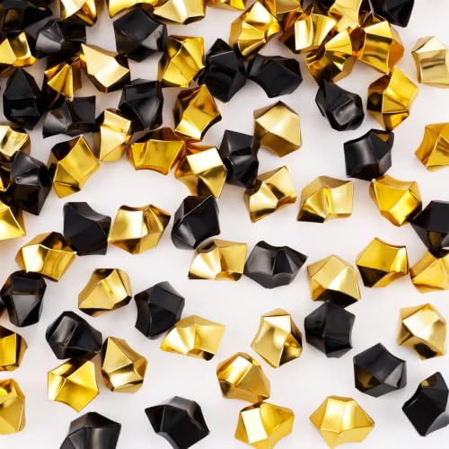 DomeStar Black and Gold Acrylic Ice Rocks Vase Filler 150PCS - Elegant Party Decor