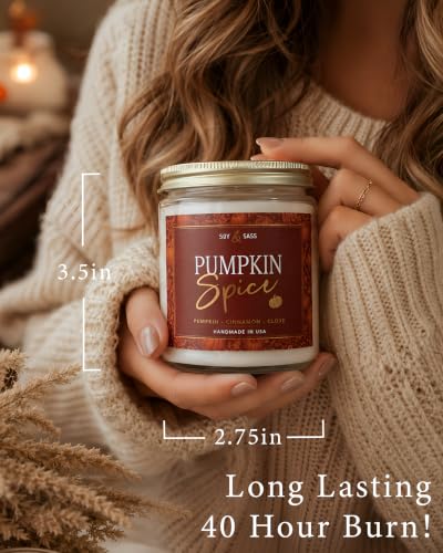 Pumpkin Spice Candle 9oz Fall Scented Soy Candle - Reusable Jar, 50Hr Burn - Pumpkin Spice / 9oz