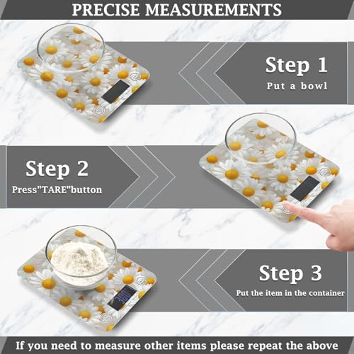 QwThum Food Scale Kitchen Digital Scale Food Ounces and Grams Dieting Baking Cooking Waterproof Glass Panels LCD Display,4 Units Scale Tare Function Daisy White