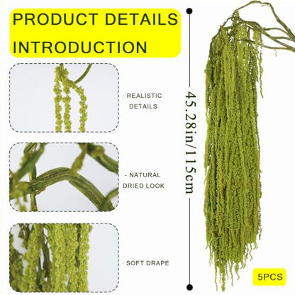 Green Preserved Amaranthus Hanging Flowers - 5 Pcs, 45 Inches