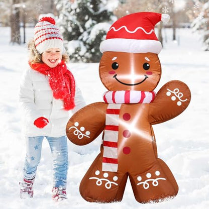 4 ft Inflatable Gingerbread Man Christmas Decoration with Santa Hat & LED Lights