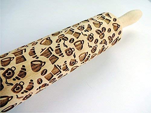 COFFEE EMBOSSING ROLLING PIN PATTERN with COFFEE BEANS for EMBOSSED COOKIES LATTE MOKA