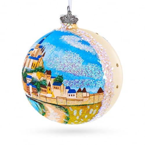 Hand-Painted German Glass Christmas Ornament with Italian Art Decor - 4 Inch
