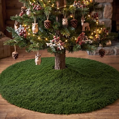 36-Inch Faux Moss Woodland Christmas Tree Skirt - Natural Base Cover