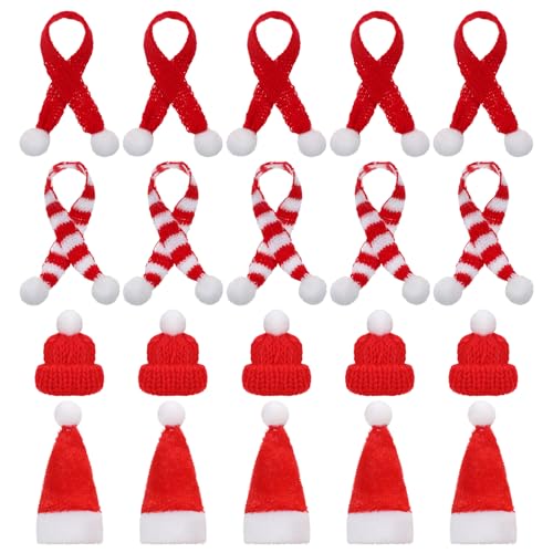 Mini Santa Hat and Scarf Set for Christmas Decorations - 24 Pieces
