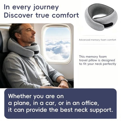 Travel Pillow for Airplanes Light Gray Memory Foam Neck Support with 360° Support