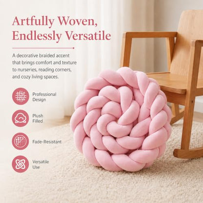 Brown Braided Knot Pillow, Long Rope Cushion, Plush Home Decor - 79 in